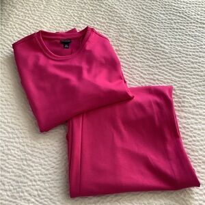 Vibrant Pink Crew Neck Top and matching pants scuba knit seamed pants.